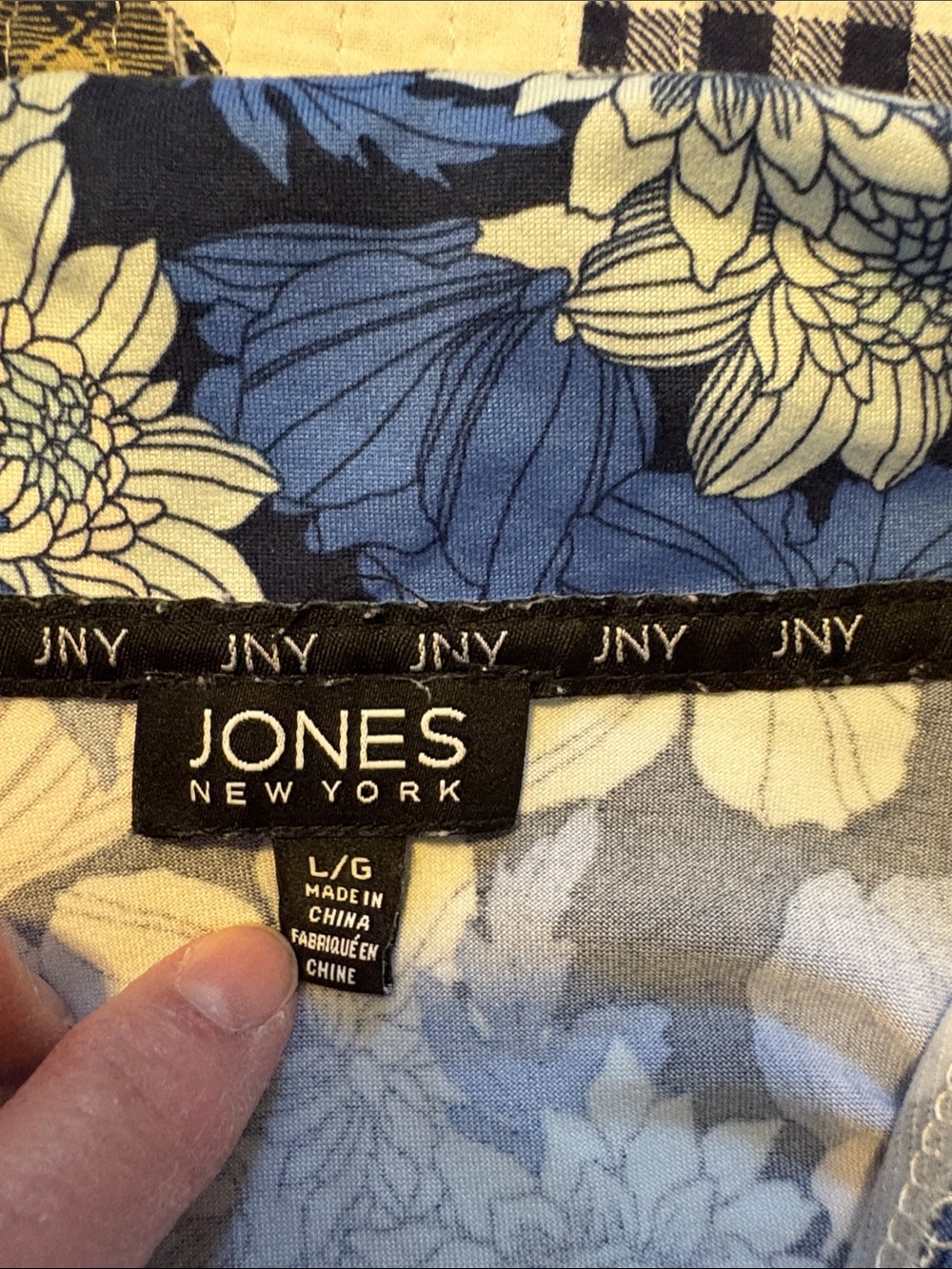 Jones New York Navy and Blue Floral Pajama Top and Bottom with White Piping - Picture 12 of 16